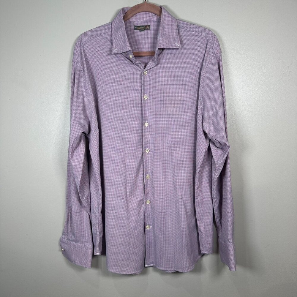 Peter Millar Summer Comfort Performance Shirt Mens XL Pink Check Stretch Button